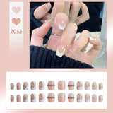 Wjczt 24P Nail Art Fake Nails Japanese Ballerina Press on Nails Set Diamond Streamer Flash Fly Butterfly Seamless Removable False Nail