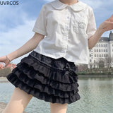 Wjczt Japanese Style Kawaii Lolita Mini Skirt Women Gothic High Waist Ruffle Tiered Skirts Sweet Girly Summer Harajuku Y2k Short Skirt