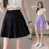 Wjczt Fashion Elastic High Waist Spliced Korean Pleated Skirts Female Clothing 2024 Summer New Loose Solid Color Casual Skirts