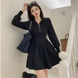 Wjczt 2025 spring Korean Style Zipper Hooded Dress Women Kpop Wrap Long Sleeve Mini Short Dresses Fashion New In