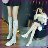 Wjczt Summer Boots Women Shoes Sexy Thigh High Heels High Sexy Zipper Boots-Women shoes Over-the-Knee White Rubber Autumn Ladies