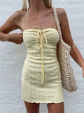 Wjczt Strapless Knit Mini Dresses Women Off-Shoulder Stripe Knitting Bodycon Dress Summer Beach Party Halter Club Streetwear