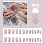 Wjczt 24P Nail Art Fake Nails Japanese Ballerina Press on Nails Set Diamond Streamer Flash Fly Butterfly Seamless Removable False Nail