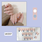 Wjczt 24p Artifical Fake Nails Full Coverage False Nails White Clouds French Long Wearing Reusable Nail Coffin Ballerina Press on Nail