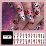 Wjczt Lovely Funny Halloween Ghost Face Horror Blood Fake Nails Ballerina Matt Spider Web Nail Art Gorgeous Reusable Press on Nails