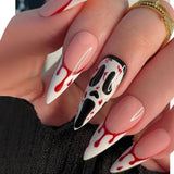 Wjczt Lovely Funny Halloween Ghost Face Horror Blood Fake Nails Ballerina Matt Spider Web Nail Art Gorgeous Reusable Press on Nails