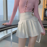 Wjczt Summer White Pleated Skirts Sexy Casual Slim College Women High Waist Mini Metal Letter D Ontwerp A-lijn Korean Fashion Style