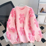 Wjczt Cartoon Pink Women Sweaters Bows Autumn Winter Korean Fashion Sweet Pull Femme Kawaii Loose Warm Retro Pullovers