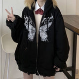 Wjczt    Y2k Harajuku Hoodies Women Autumn Winter Hip Hop Zipper Pocket Print Aesthetic Hooded Sweatshirts Female Goth Punk Jackets Coats