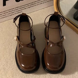 Wjczt Retro Brown Mary Jane Shoes Women Thick Heels Ankle Buckle Lolita Shoes Woman Japanese Style JK Uniform Pu Leather Loafers Shoe