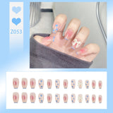 Wjczt 24P Nail Art Fake Nails Japanese Ballerina Press on Nails Set Diamond Streamer Flash Fly Butterfly Seamless Removable False Nail