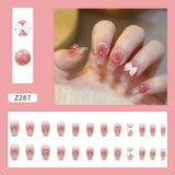 Wjczt 24P Nail Art Fake Nails Japanese Ballerina Press on Nails Set Diamond Streamer Flash Fly Butterfly Seamless Removable False Nail