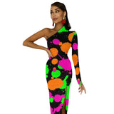 Wjczt Neon Paint Long Dress Women Graffiti Splatter Print Party Maxi Dress Summer Long Sleeve Sexy Bodycon Dresses Side Split Clothes