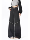 Wjczt Y2K Black Cargo Pants Women Baggy Punk Style Zipper Trouser Hip Hop Gyaru Streetwear High Waist Pant Techwear Hollow Out