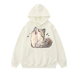 Wjczt 2024 Spring Winter Embroidery Cat Print Pullover Cute Cartoon Street Hoodies Women Men Loose Couples Clothes Versatile Top