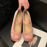 Wjczt  Luxury Satin Silk Ballet Shoes Woman Classic Square Toe Bowtie Elastic Band Ballerina Flats Ladies Soft Loafers