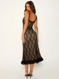 Wjczt Elegant Lace Print Sexy Maxi Dress For Women Spaghetti Strap Sleeveless Backless Bodycon Club Party Sexy Long Dress