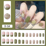 Wjczt 24Pcs nail art fake nails French microd rilling simple Full Seamless Removable False Nail Ballerina Press On Nails Art Tips Set