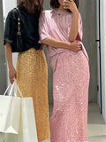 Wjczt  High Waist Sequin For Women Long Skirt Slim Split Fashion Elegant High Street Glitter Maxi Skirt Casual Female Long Skirt