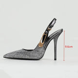 Wjczt Luxury Rhinestones Sequined Buckle Women Pumps Elegant Pointed toe Slingbacks Stiletto High heels Spring Summer Fashion Shoes