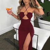 Wjczt Sleeveless Sexy Dress Women Clothing Backless Hollow Out Slim Party Dresses Fashion Casual Summer Bodycon Elegant Split Dress