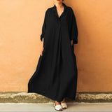 Wjczt Plus Size 3XL 4XL 5XL 2025 Summer Dress Women Cotton Linen Pocket long Boho Dress for Women Bohemian Loose Solid Maxi Dresses