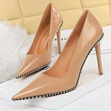 Wjczt Shoes Rivet Woman Pumps 2023 New High Heels Stiletto Pu Leather Women Heels Sexy Party Shoes Female Heel Plus Size 43