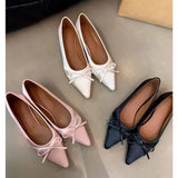 Wjczt New Women's Ballet Shoes Shallow Slip on Bow Flats Loafers Shoes Ladies Casual Outdoor Ballerina Shoes Low Heels Solid Color