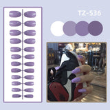 Wjczt 24Pcs/Set Long Round Head Bright Solid Color Press On Acrylic Nail Art Fake Nails Finished Wearing Manicure Reusable False Nails