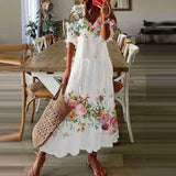 Wjczt Boho Loosen V Neck Tassel Long Dress 2023 Spring Floral Print Pleated Party Maxi Dress Women Embroidery Lace Sleeve Summer Dress