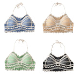 Wjczt Women Bohemian Crochet Knit Colorblock Halter Bras Vacation Padded Bustier Top