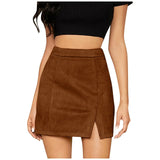 Wjczt Women Sexy Slim Fit Suede Covered Buttocks Short Skirt With High Waist Girls Fashion Daily Solid Color A-Line Zipper Midi Skirt