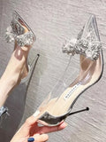 Wjczt Elegant Pointed Crystal Fairy Ladies Style Sandals Rhinestone Butterfly-knot Transparent High Heel Women Sandals Fashion Shoes