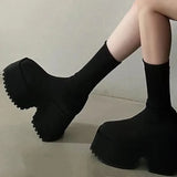 Wjczt Sock Boots Woman Hided Wedge Platform Female Casual Shoes Autumn New Wedge Lady Knitting Short Ankle Boots Platform 11 CM