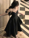 Wjczt Elegant Solid Princess Evening Party Dress French Romantic Black Big Hem Graduation Dresses Korean Summer Strap Wedding Vestidos