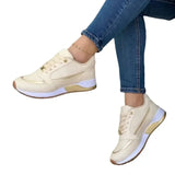 Wjczt 2024 Hot Sale Ladies Shoes Lace Up Women's Vulcanize Shoes Autumn Round Toe Mixed Colors Increase Height Casual Sneakers Women