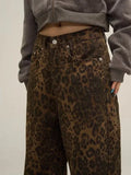 Wjczt Tan Leopard Jeans Women Denim Pants Female Oversize Wide Leg Trousers Streetwear Hip Hop Vintage Clothes Loose Casual