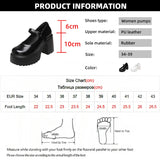 Wjczt High Heels Platform Chunky Pumps Women Pu Leather Ankle Buckle Mary Jane Shoes Woman Thick Heeled Goth Lolita Shoes Female