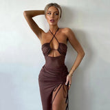 Wjczt Sleeveless Sexy Dress Women Clothing Backless Hollow Out Slim Party Dresses Fashion Casual Summer Bodycon Elegant Split Dress