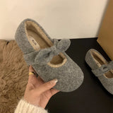 Wjczt Warm Fleece Women Loafer Shoes Outdoor Comfort Soft Sole Flats Concise Slip On Female Butterfly-knot Shoes