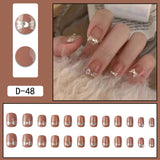 Wjczt 24pcs French Point Diamond Fake Nails Wearing Artificial Square Head Press On Acrylic Nail Art Pearl Patch Almond False Nails