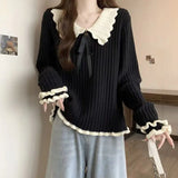 Wjczt Sweet Ruffles Women Sweaters Contrast Color Peter Pan Collar Sweet Pullovers Autumn Winter Korean Style Pull Femme