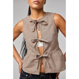 Wjczt Kayvata Top in Mini Gingham Brown