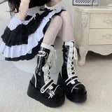 Wjczt Lolita Shoes Boots Woman Winter  Platform Heels Women's Mid Calf Booties Gothic Pink Kawaii Chain JK Cosplay Japanese Style