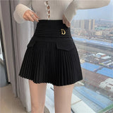 Wjczt Summer White Pleated Skirts Sexy Casual Slim College Women High Waist Mini Metal Letter D Ontwerp A-lijn Korean Fashion Style