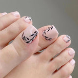 Wjczt 24P Fake Toenails With Glue French Line Glitter False Toe Nails Art Detachable Press On Toenails Acrylic Butterfly ToeNails Tips