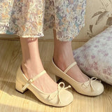 Wjczt Japanese Cute Women Ballet Shoes Lolita Round Toe Bowtie Mary Jane Shoes College Ladies High Heels Elegant Pumps Wedding Shoes