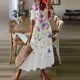 Wjczt Boho Loosen V Neck Tassel Long Dress 2023 Spring Floral Print Pleated Party Maxi Dress Women Embroidery Lace Sleeve Summer Dress