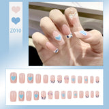 Wjczt 24Pcs nail art fake nails French microd rilling simple Full Seamless Removable False Nail Ballerina Press On Nails Art Tips Set