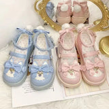 Wjczt Sweet Girls Lolita Cute Cat Bowknots Flat Shoes,Students School Kawaii Princess Mary Janes Big Head Shoes